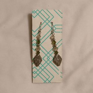 Handmade Green and Clear Glass Bead Earrings